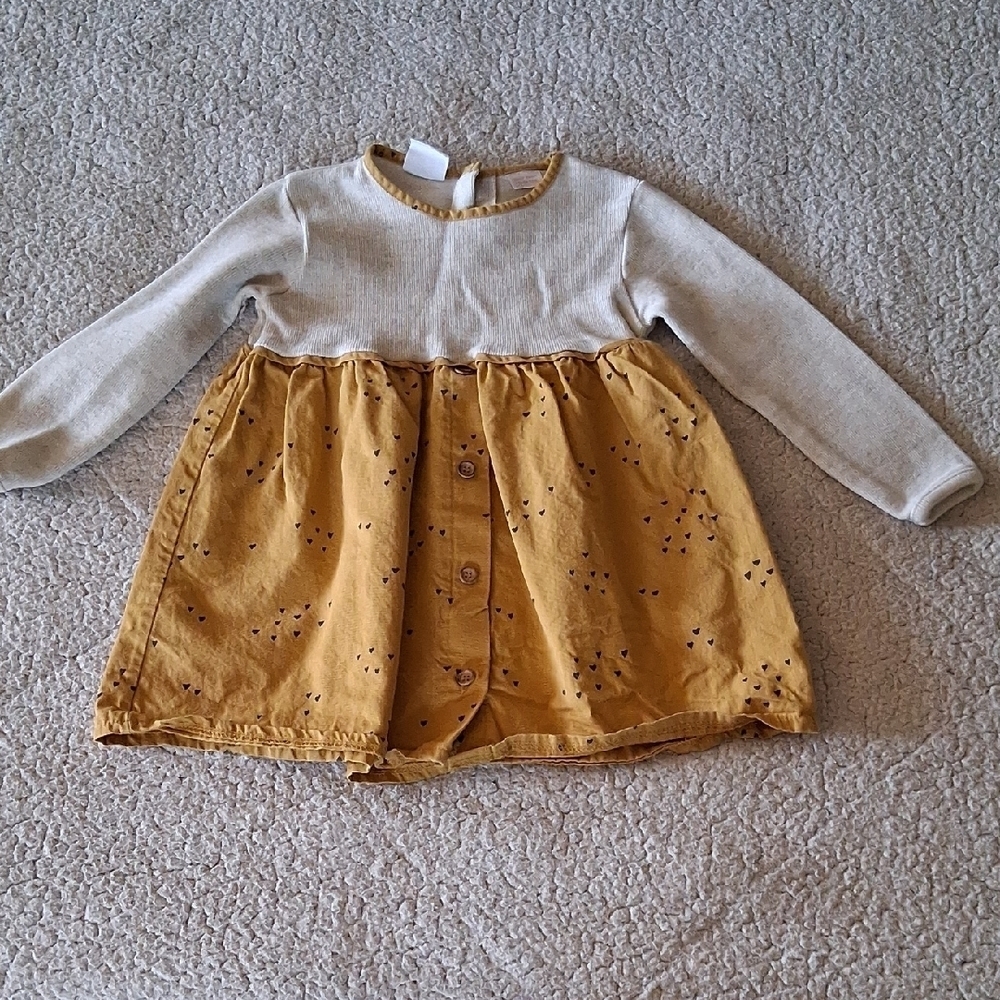 Zara Mustard and Cream Kids Casual Dress